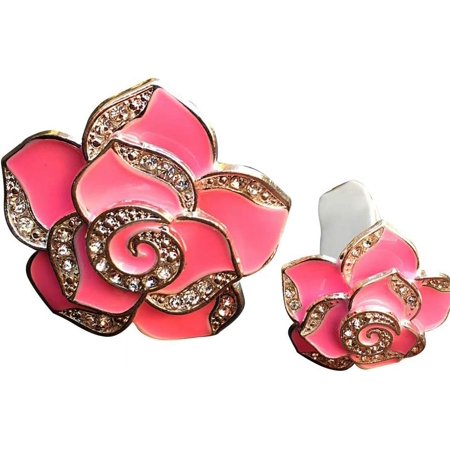Car Diffuser Vent Clip, 2 Pieces Camellia Car Vent Clips Bling Air Vent Decoration Clip Artificial Diamond Flowers Vent Clip for Car Air Conditioning Car Decorations Accessorie,Pink