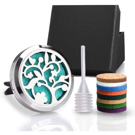 Car Diffuser Ventilation Clip Stainless Steel Car Curl Tree Aromatherapy Essential Oil Diffuser Air Freshener Ventilation Clip Small Box with 10 Replacement Felt Pads