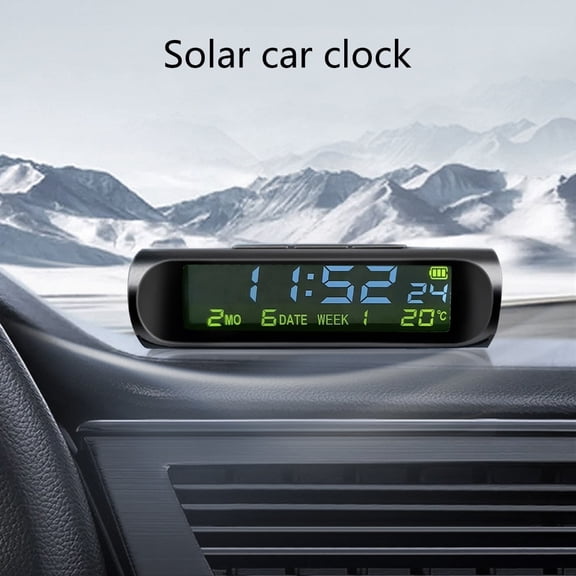 Small Digital Clock,Solar Car Dashboard Clock Rechargeable, Car Truck Dashboard Time Date Temperature Display