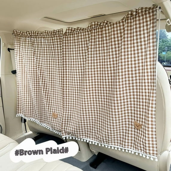 Car Divider Curtain - Wide Car Privacy Blackout Shades with Storage Bag for Baby Nap, Removable Sedan SUV Van Sunshade Covers Screen for Car Camping Sleeping Accessories(Grid Bear, brown)