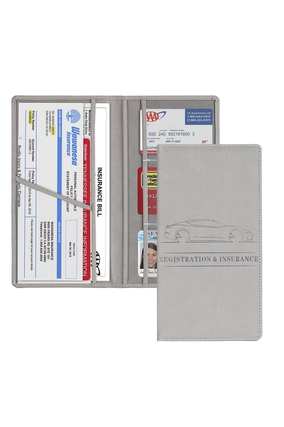 Car Document Holder Organizer, PU Leather Registration & Insurance Card Holder with RFID Blocking for Glove Box, Magnetic Closure