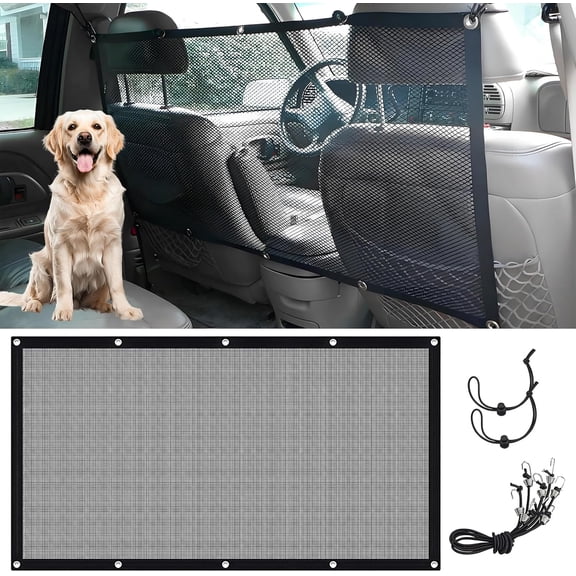 Philowng Lightweight Polyester Console Pet Barrier with Adjustable Ropes & Hooks, Black