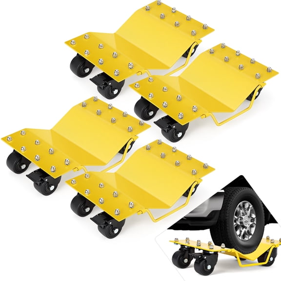 Car Dolly Set of 4 Piece, 8000 Lbs Wheel Dolly, Heavy Duty Vehicle Dolly Steel Car Tire Stakes, Car Moving Dolly for Cart, Trucks, Trailers, Motorcycles, and Boats, Yellow