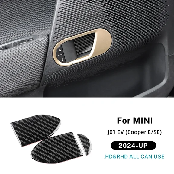 Car Door Bowl Panel Real Soft Carbon Fiber Sticker for MINI EV J01 E SE Cooper Electric 2024 2025 Trim Decal 3pcs Accessories.