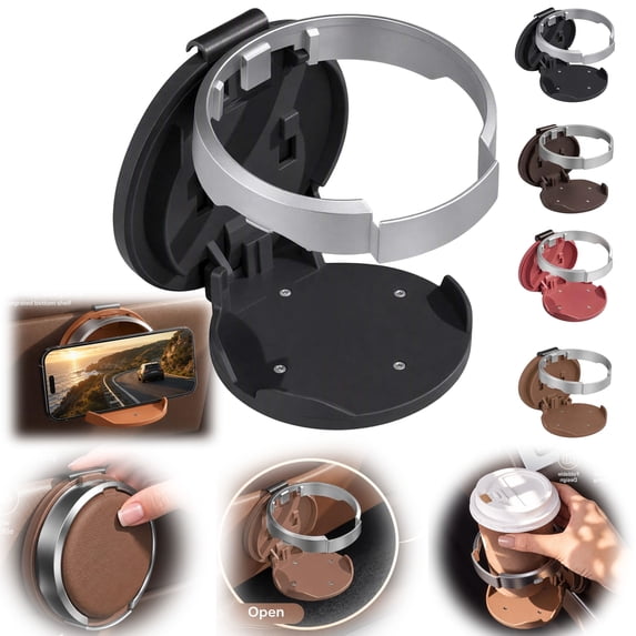 Car Door Cup Holder, 4" Large Multifunctional Foldable Car Door Cup Holder with Extra Clip on Storage Rack, Cushioning, Space-Saving, Black