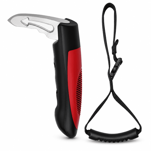 Car Door Handle Assist for Elderly, Portable Automotive Support Handle with Non-Slip Grip and Safety Strap, Multifunctional Vehicle Mobility Aid and Window Breaker Tool, Red