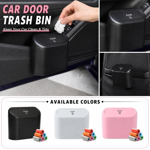 Car Door Hanging Trash Can with Bags, Portable Mini Trash Bin for Auto, Black