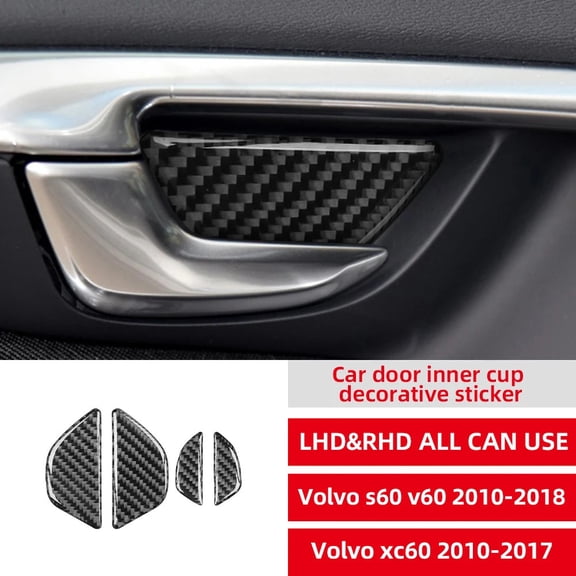 Car Door Inner Bowl Sticker for Volvo S60 V60 2010-2018 for XC60 2010-2017 Interior Trim Soft Carbon Fiber Accessories LHD RHD.