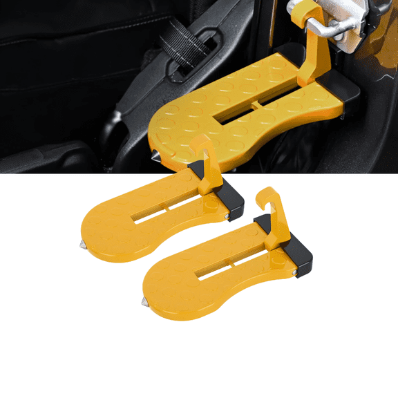 Car Door Step for Roof Access Universal Car Step Hook for Roof SUV Trucks Folding Aluminum Alloy Vehicle Door Latch Step Pedal With Glass Breaker Safety Hammer, Max Load 400lbs, 2 Pack Yellow