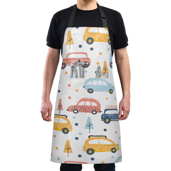 Car Dot Tree Kitchen Apron with 2 Pockets Adjustable waterproof Cooking Aprons for Women Men Chef