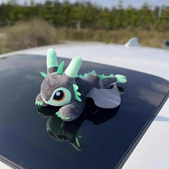 Car Dragons Accessories, Little Flying Dragons Plush Ornament, Dragon Car Roof Decoration with Movable Wings, Automotive Exterior Accessories with Detachable Design - Gray Green 13 Inch