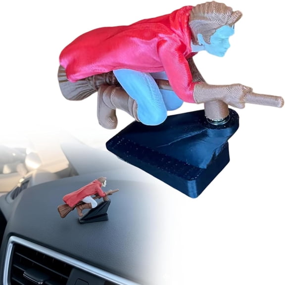Car Drift Decoration Halloween, Wizard Broomstick Motion Activated Dashboard Ornament Flying Mini Figure, Red
