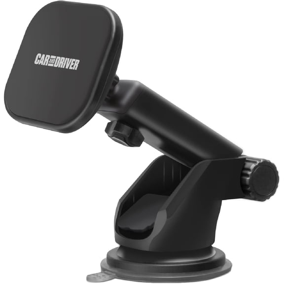 Car and Driver Magnetic Phone Car Mount Long Arm Suction for Vehicle Dash, Windshield - Adjustable Telescopic Arm Compatible w/All iPhone Models, Android Smartphones