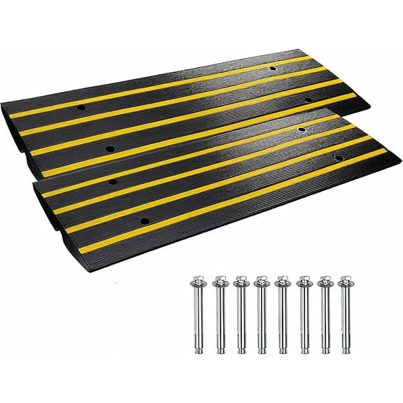 Car Driveway Rubber Curb Ramp, 2 Pack 48 Inch Low Profile Slope Ramps, 2.5" Rise, 33069 lbs Load Capacity, Gutter Bridge with Drainage Channel, Reflective Safety Strips for Vehicles, Wheelchairs