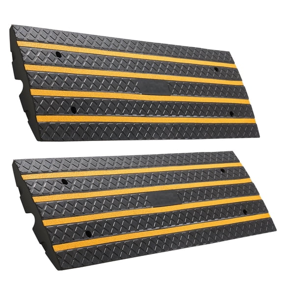 Car Driveway Rubber Curb Ramp 33069 lbs Load Capacity 2.6 Inch Rise with Yellow Reflective Strips for Loading Dock Warehouse Garage Sidewalk 2 Pack