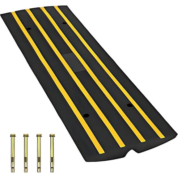 Car Driveway Rubber Curb Ramps Heavy Duty 110000lbs Capacity Threshold Ramp 2.6 Inch High Cable Cover Curbside Bridge Ramp for Loading Dock Garage Sidewalk (1-Channel, 1Pack-Curb Ramp)