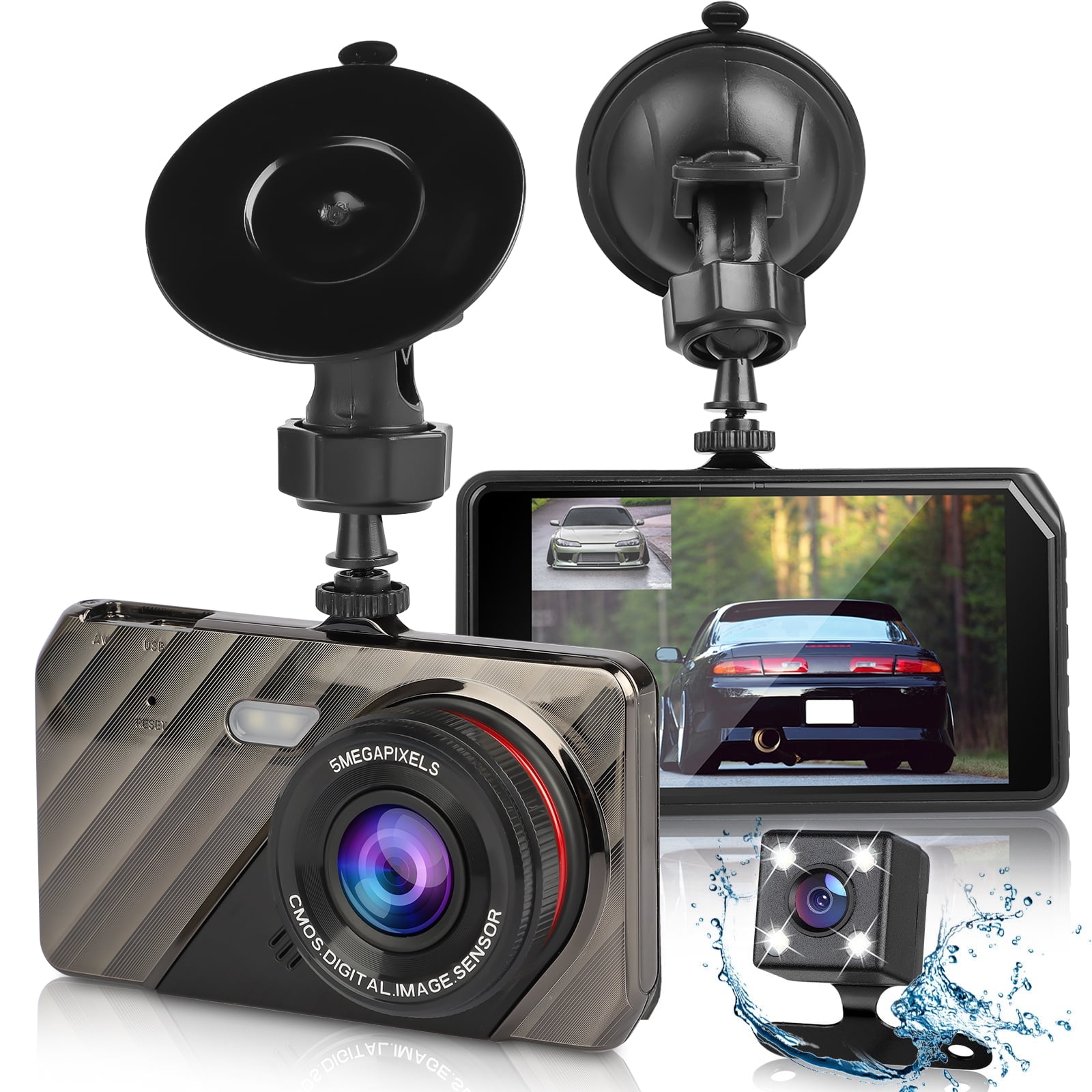Car Dash Cam Front And Rear Inside 3 Camera Hd 1080p 170° Dvr