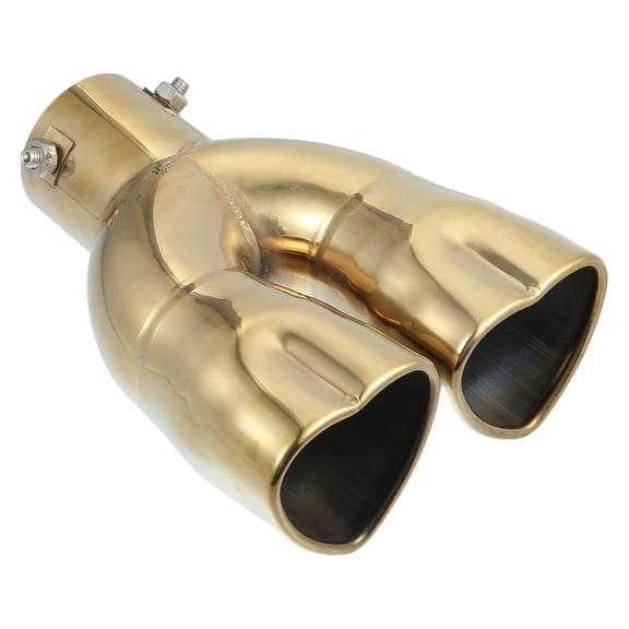 Car Dual Exhaust Tip Heart Shaped Tail Pipe 2.4Inch Inlet 2.7x2.4Inch Outlet Straight Gold Tone
