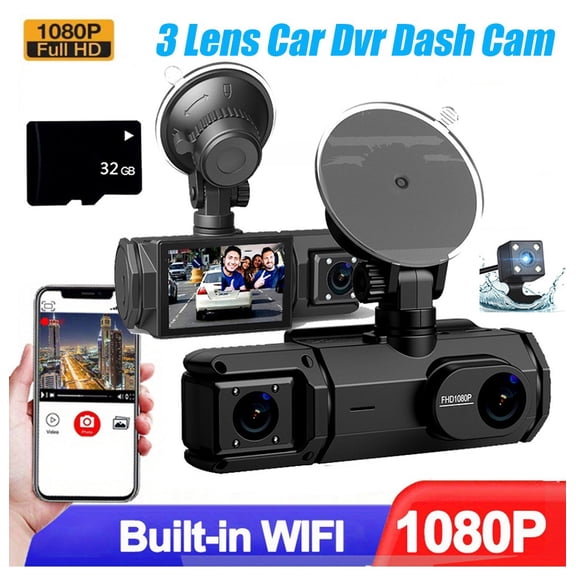 Car Dual Lens Dash Cam HD 1080P Front/Rear/Inside Video Recorder Camera G-sensor