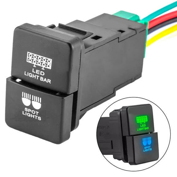 Car Dual Push Switch Button LED Light Bar Fog Light W/ Wire For Toyota For Tacoma Blue And Green Dual LED ON/Off Switch