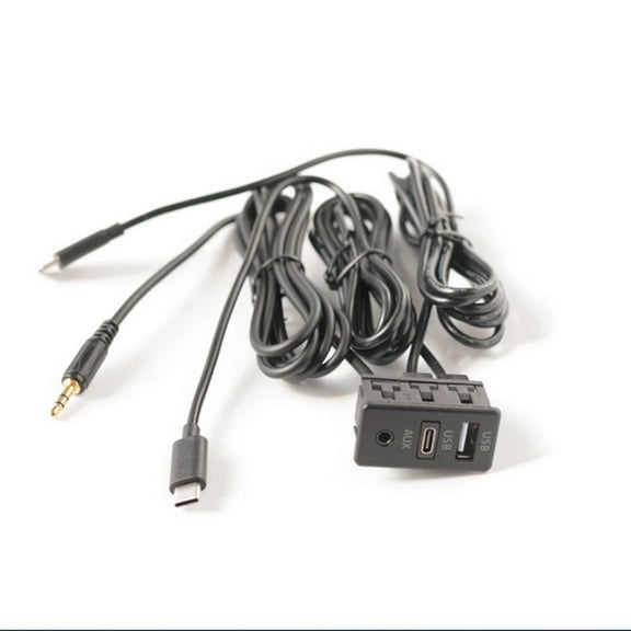 Car Dual Type-C to USB+TYPE-C+RCA Audio Input AUX Port Panel & Cable Adapter