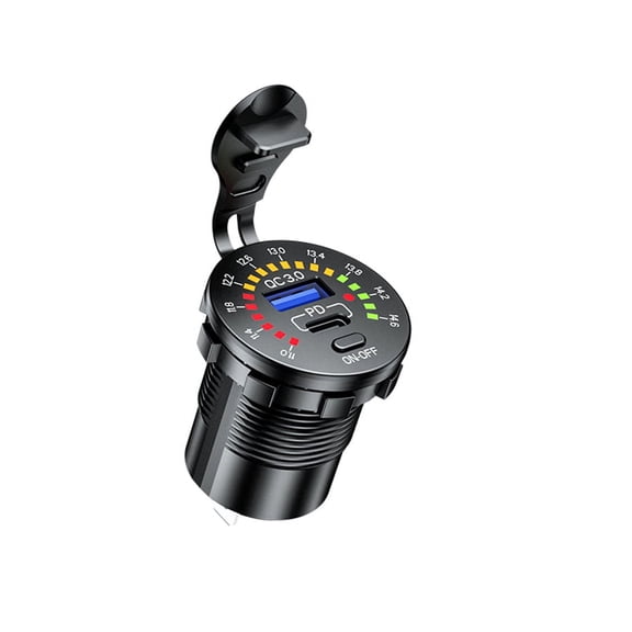 Car Dual USB Fast Charger Socket QC 3.0 +PD Type-C w/LED Voltmeter On/Off Switch