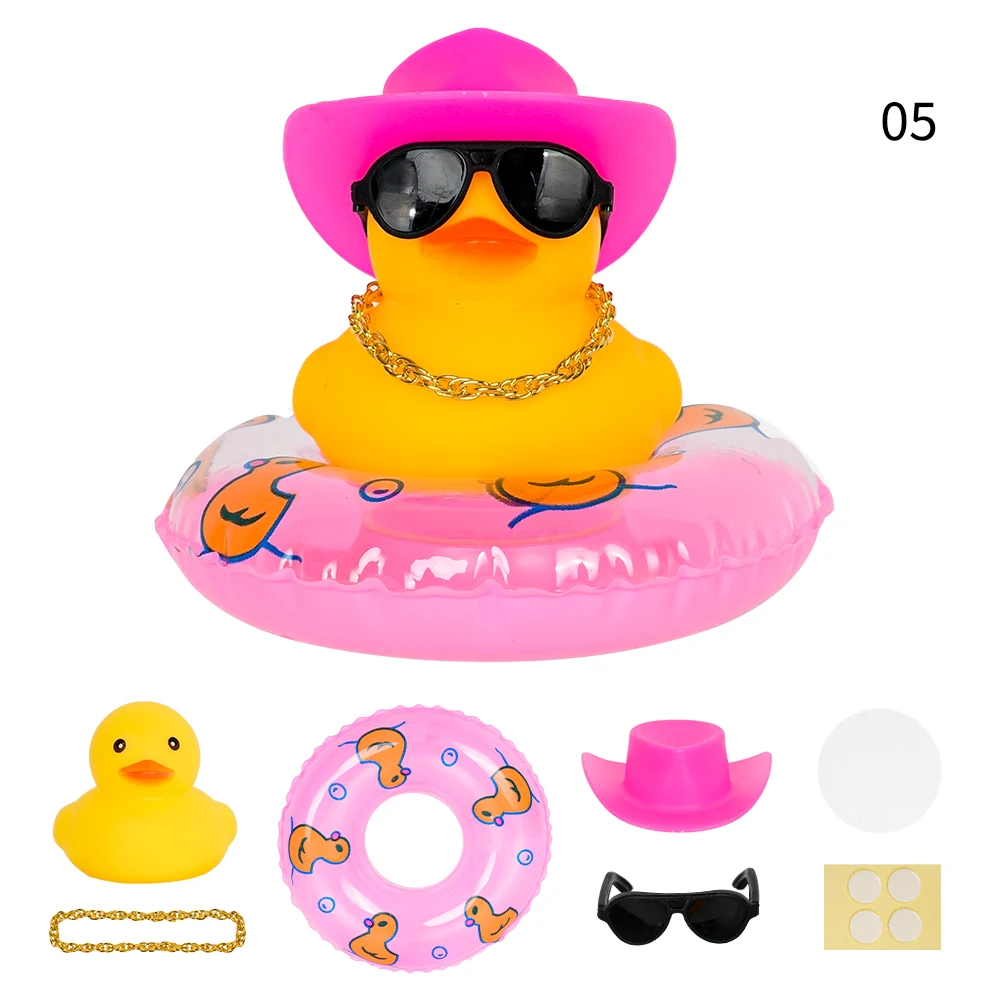 Cowboy Duck Car Dashboard Decoration With Mini Swim Ring, Hat & Sunglasses - Fun Dashboard Accessory