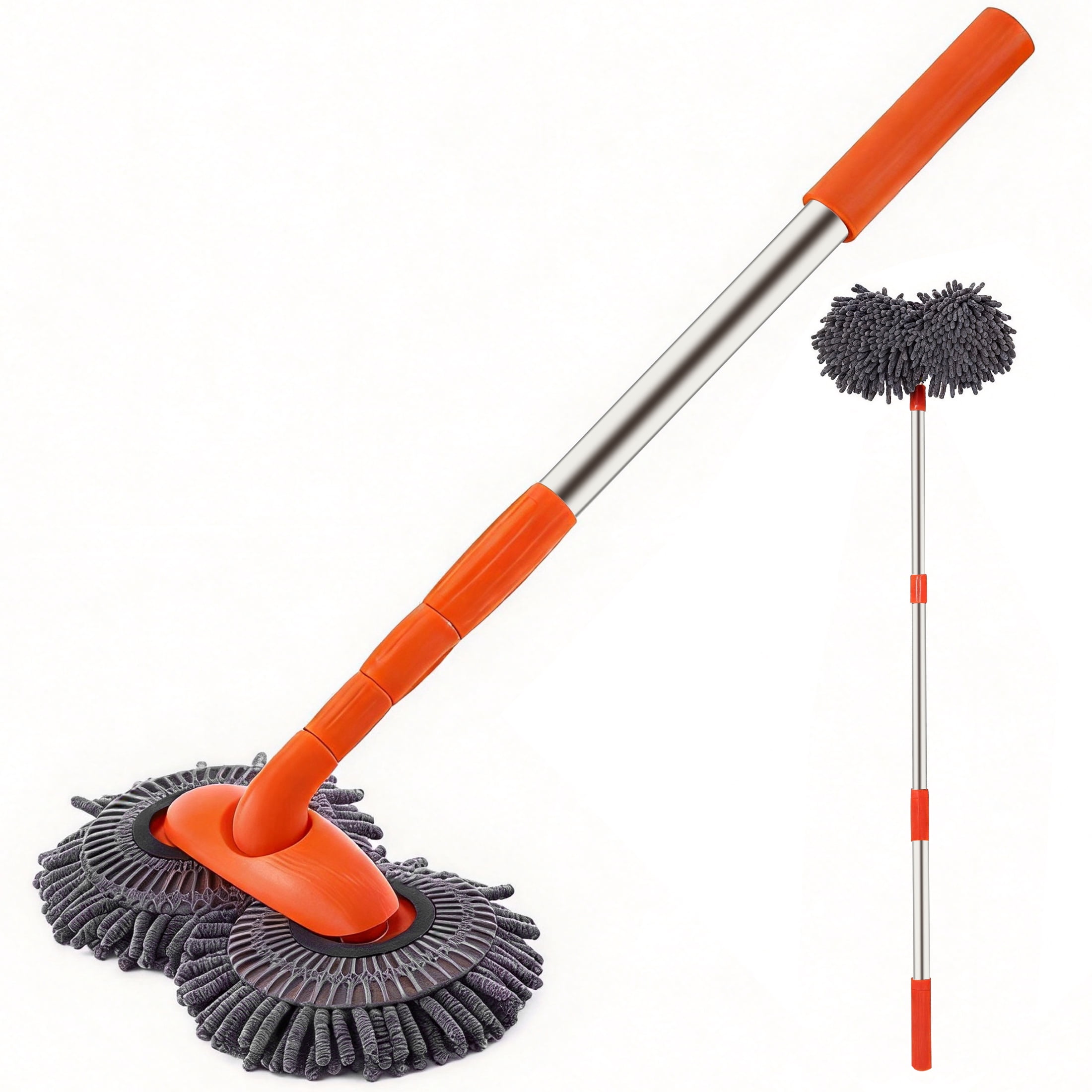 GARITIN Car Duster, 360° Rotating Chenille Car Cleaning Brush with Telescopic Handle, Detachable Soft Mop Head, Scratch-Free for Car, Truck, SUV, RV, Home Use