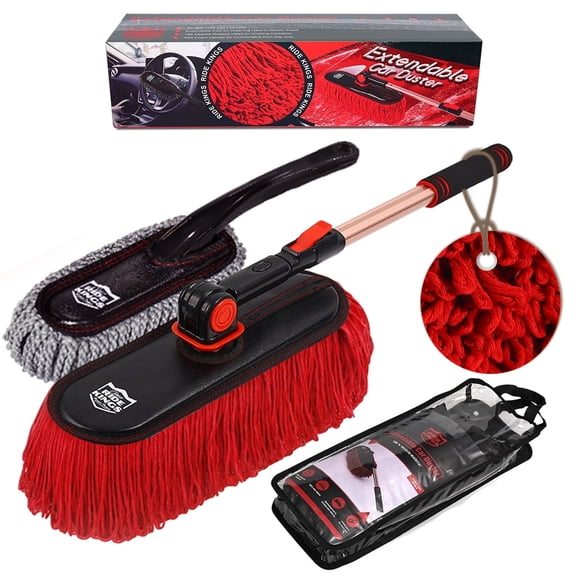 Car Duster Exterior Scratch Free,Car Dust Brush with Extendable Telescoping Handle to Remove Dust Pollen,Duster for Car,Truck,RV and Motorcycle,Large Car Mop Duster Head, Wax Cotton Hair