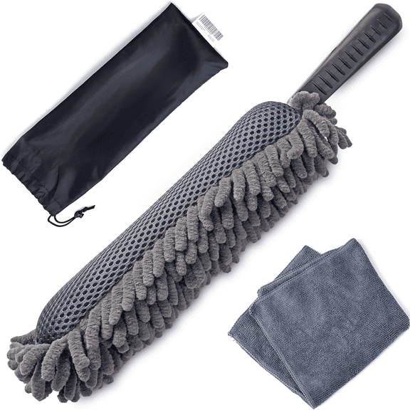 Car Duster Interior - Double-Sided Microfiber with Comfort Handle - Lint & Scratch-Free Cleaning for Cars, Trucks, RVs (Includes Towel & Storage Bag)