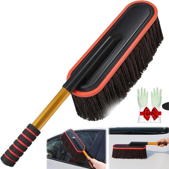 Car Duster with Extendable Telescoping Handle,Car Cleaning Brush Dust Cleaner Scratch Free Large Wash Mop Wax Cotton Hair (Coffee)