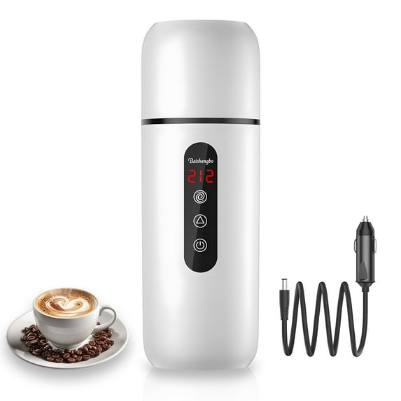 Tidymend Car Kettle, 12V/24V Portable Travel Electric Kettle for Car Heated Travel Mug, Temperature Adjustable Mini Water Boiler for Tea Coffee Milk, 420ML