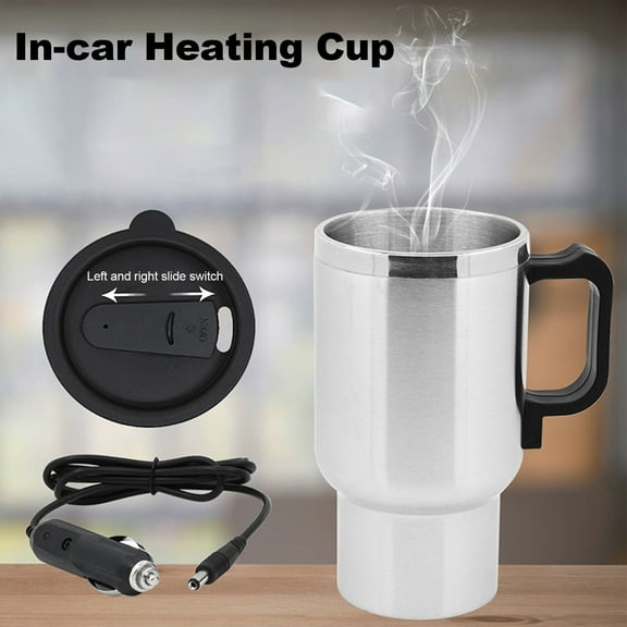 Car Electric Kettle Stainless Steel In-car Travel Thermoses Heating Water Bottle Cup with Indicator Light Powered by Cigarette Lighter Charger Base for Tea Coffee Milk