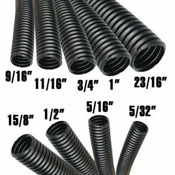 Car Elements Split Wire Loom 10' Cable Cover, Black