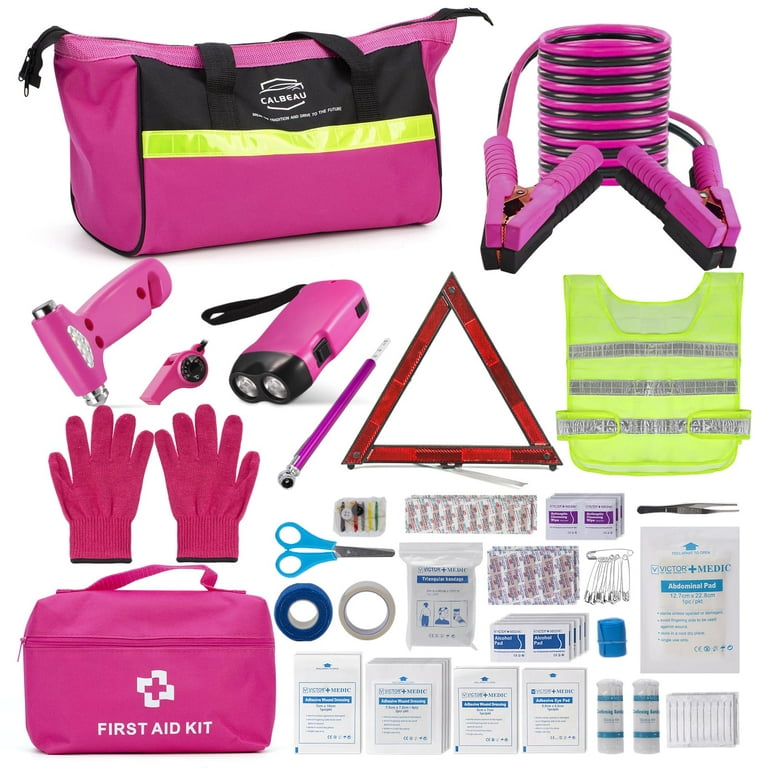Car Emergency Kit SE33 for Women, Pink Emergency Roadside Assistance kit  with Pink Car Safety Kit, Thoughtful Car Accessories Ready for New Drivers