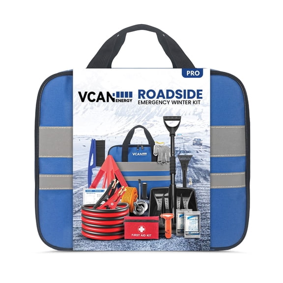 Car Emergency Kit with Jumper Cable, First Aid Kit & Detachable Snow Shovel for Cars, Trucks
