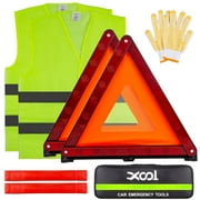 Car Emergency Roadside Kit, Safety Triangle Warning Kit 5 Packs with Foldable Reflective Road Triangles, Safety Vest and Gloves for Roadside Emergency