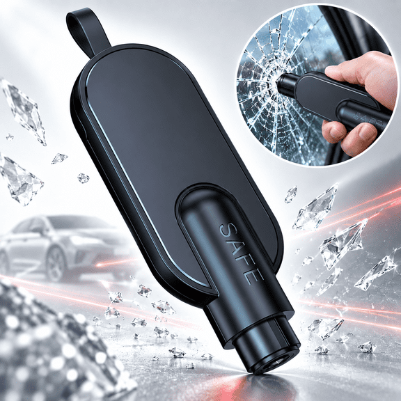 Car Escape Tool with Window Breaker and Seat Belt Cutter, Compact 2-in-1 Vehicle Emergency Tool for Compatible Tempered Side Glass, 1PC