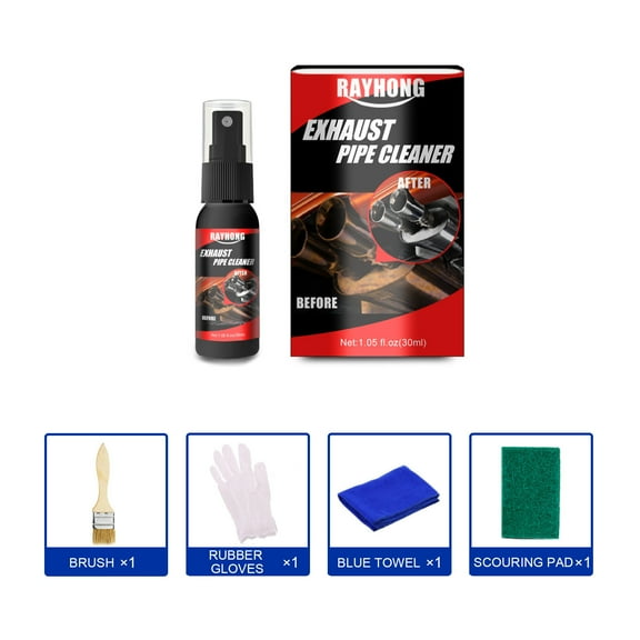 Car Exhaust Pipe Rust Cleaner Multi-Purpose Metal Surface Rust Remover Spray for Car Motorcycle Exhaust Rust Cleaning Agent with Tool 30ml