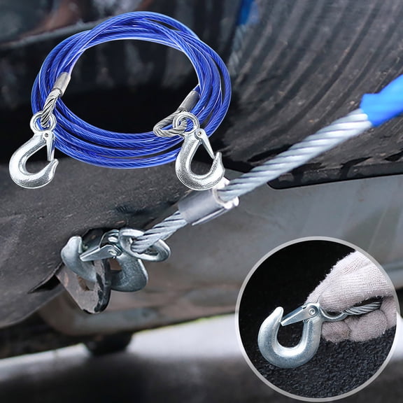 Car Exterior Accessories Heavy-Duty Tow Rope for Vehicles Boats Steel Wire Tow Line with Hook 5 Ton High-Strength Hauling Strapping for Emergency Towing and Recovery