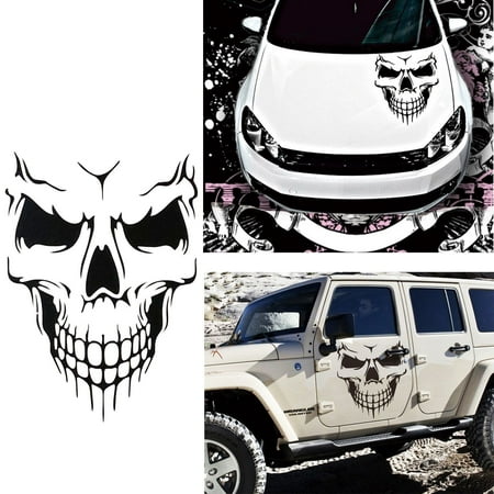 Car Exterior Decoration - Xotic Tech Auto Front Hood Vinyl Graphic Sticker - Truck Trailer Boat Door Window Decal - 1pcs Black Skull Shape