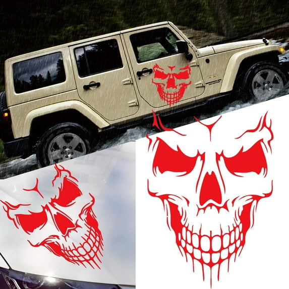 Car Exterior Decoration - Xotic Tech Auto Front Hood Vinyl Graphic Sticker - Truck Trailer Boat Door Window Decal - 1pcs Red Skull Shape