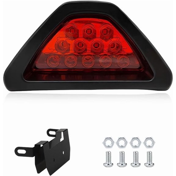 Car F1 Style Brake Light, 12V Super Bright Waterproof Triangle Rear Fog LED Lights Tail Flash Lamp, Warning Strobe Third Stop Light for Motorcycle ATV Truck SUV (Red) Red