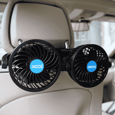 Car Fan, 12 Volt Fan for Backseat, Headrest 360°Rotatable Dual Head with Cigarette Lighter Plug for Vehicles, SUV, RV