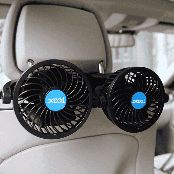 Car Fan, 12 Volt Fan for Backseat, Headrest 360°Rotatable Dual Head with Cigarette Lighter Plug for Vehicles, SUV, RV