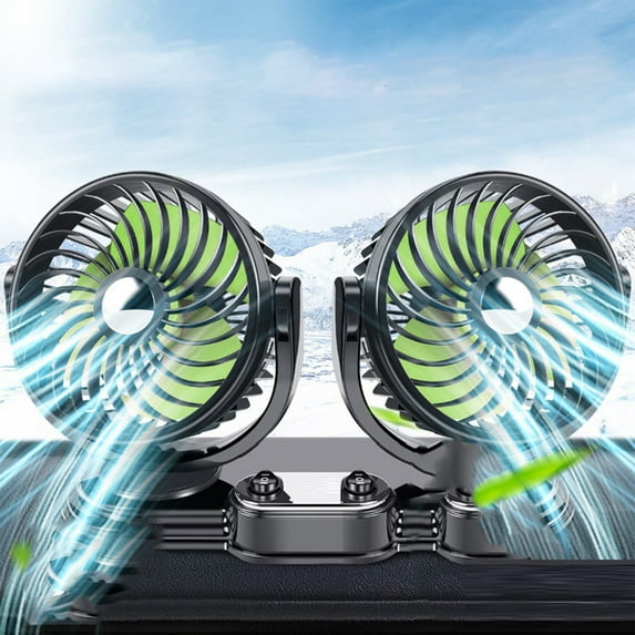 Car Fan 12V, Dual Head Cooling Fan for Car, Portable Carseat Fans, Quiet Strong Dashboard 2 Speeds 360 Degree Rotation Fan with Cigarette Lighter for Car Vehicle, Van, Truck, SUV, RV