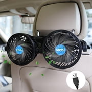 USB Car Fan, 12V Electric Auto Cooling Fan for Backseat, Headrest 360 Degree Rotatable Dual Head Stepless Speed Rear Seat Air Fan for Sedan SUV RV Boat