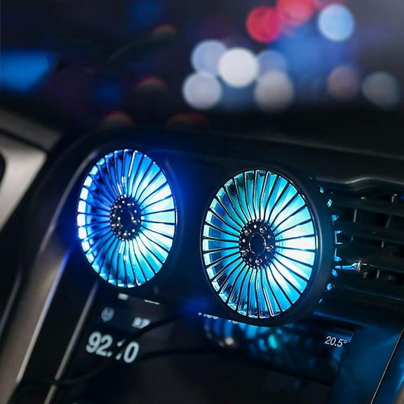 Car Fan Adjustable Dual-Head Car Fan - Powerful 3 Speed, Portable USB Multi-function Car Air Conditioner Outlet Fan with Colorful Gradient Lights, 360° Rotatable Rear Seat Car Fans