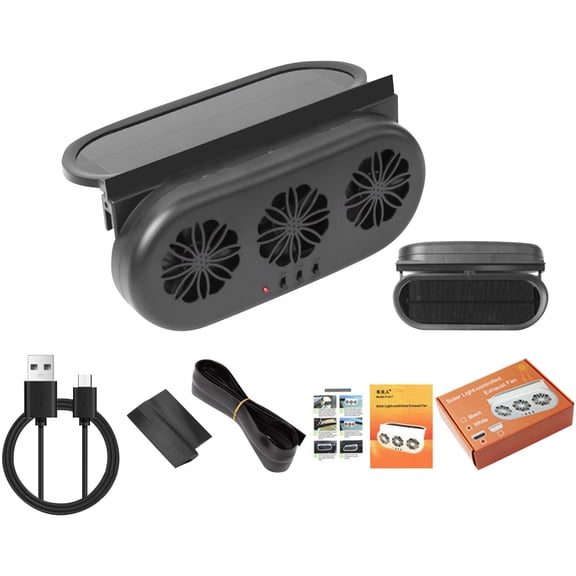 Car Fan Car Mounted Solar Powered Exhaust Fan,2 In 1 Suction and Blowing Fan,Car Window Exhaust Fan 180°,Vehicle Ventilation and Cooling Fan, Air Vent Cooler Ventilation System with Three Air Outlet