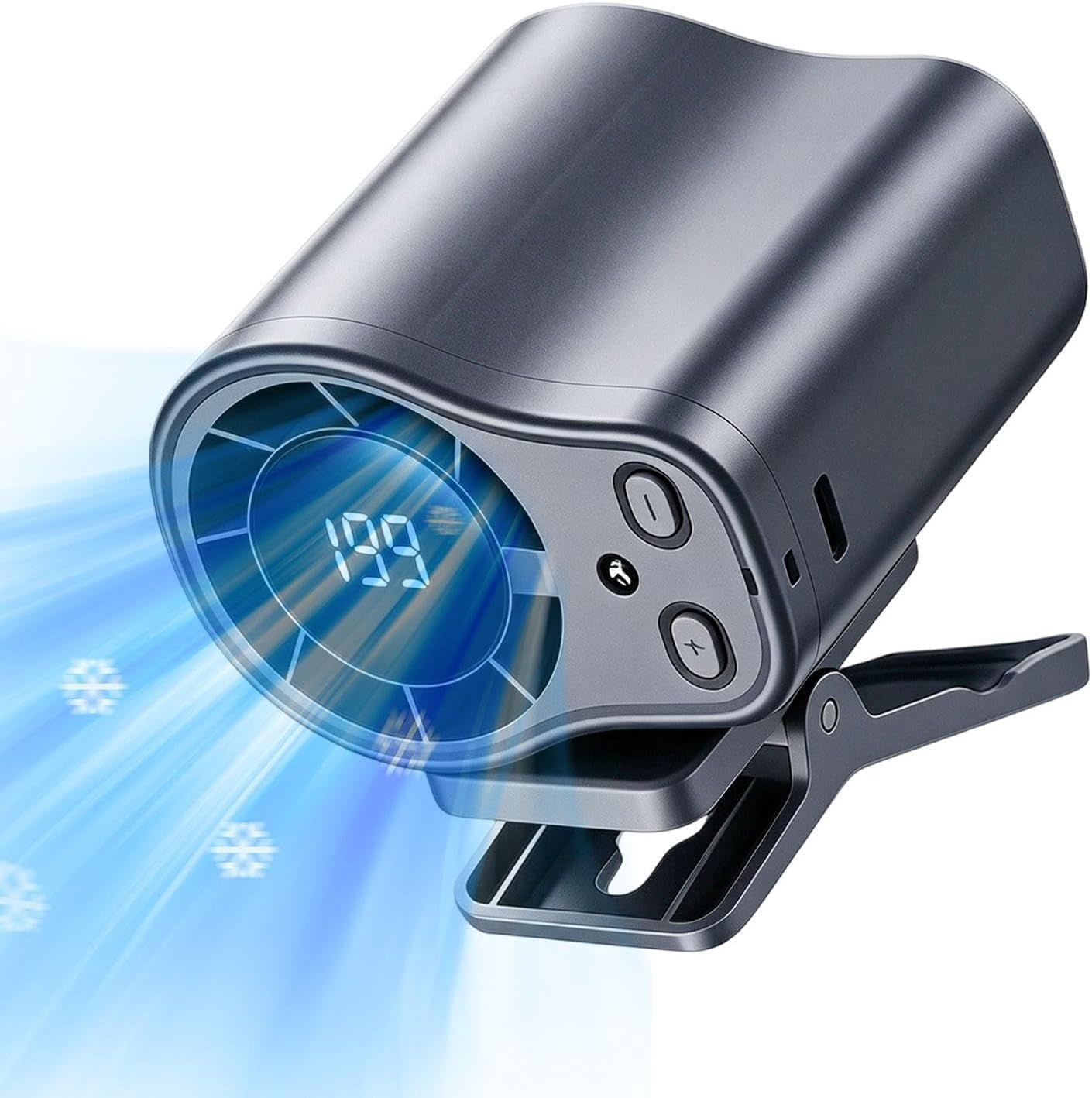 Car Fan , Clip On Low Noise LED Display , Clip On Fan - for Cycling Traveling Fishing Camping Beach Road Trip Jobsite Men Women Youth Teens